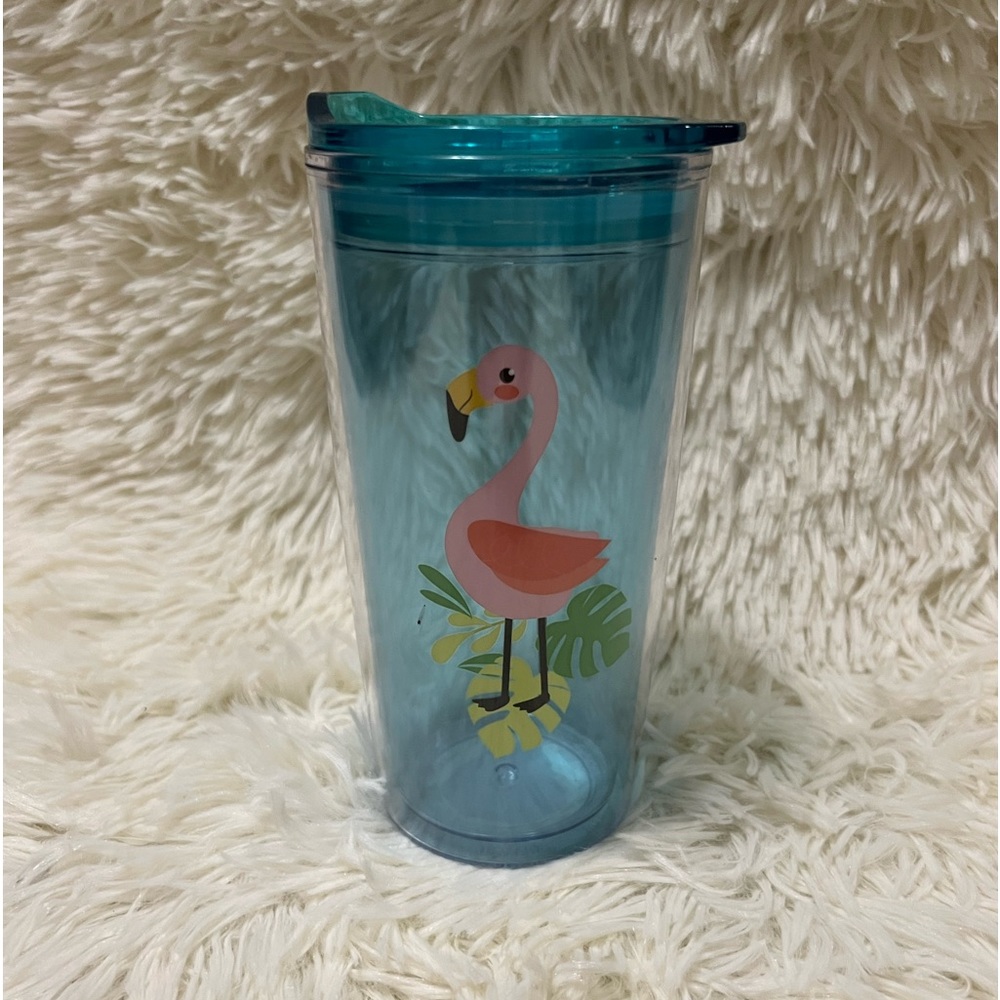 Flamingo Plastic Double Wall Tumbler 20 Oz W/ Closing Lid